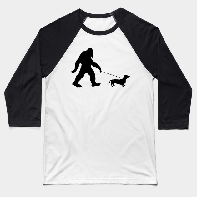 Bigfoot Walking Dog Baseball T-Shirt by imphavok